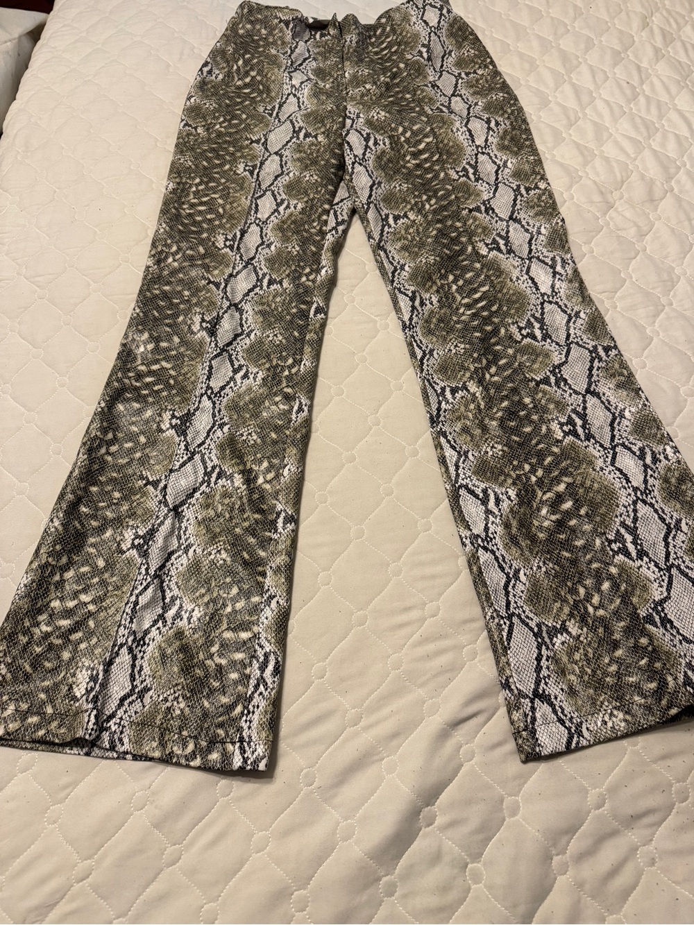 ASOS Faux Snake-Print Flare Pants in Black & Cream
